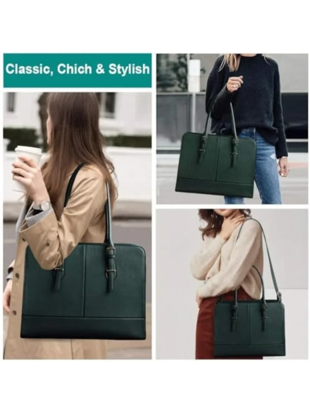 Stylish Leather Laptop Tote for Women - 15.6 Inch Work Bag, Computer Carrier